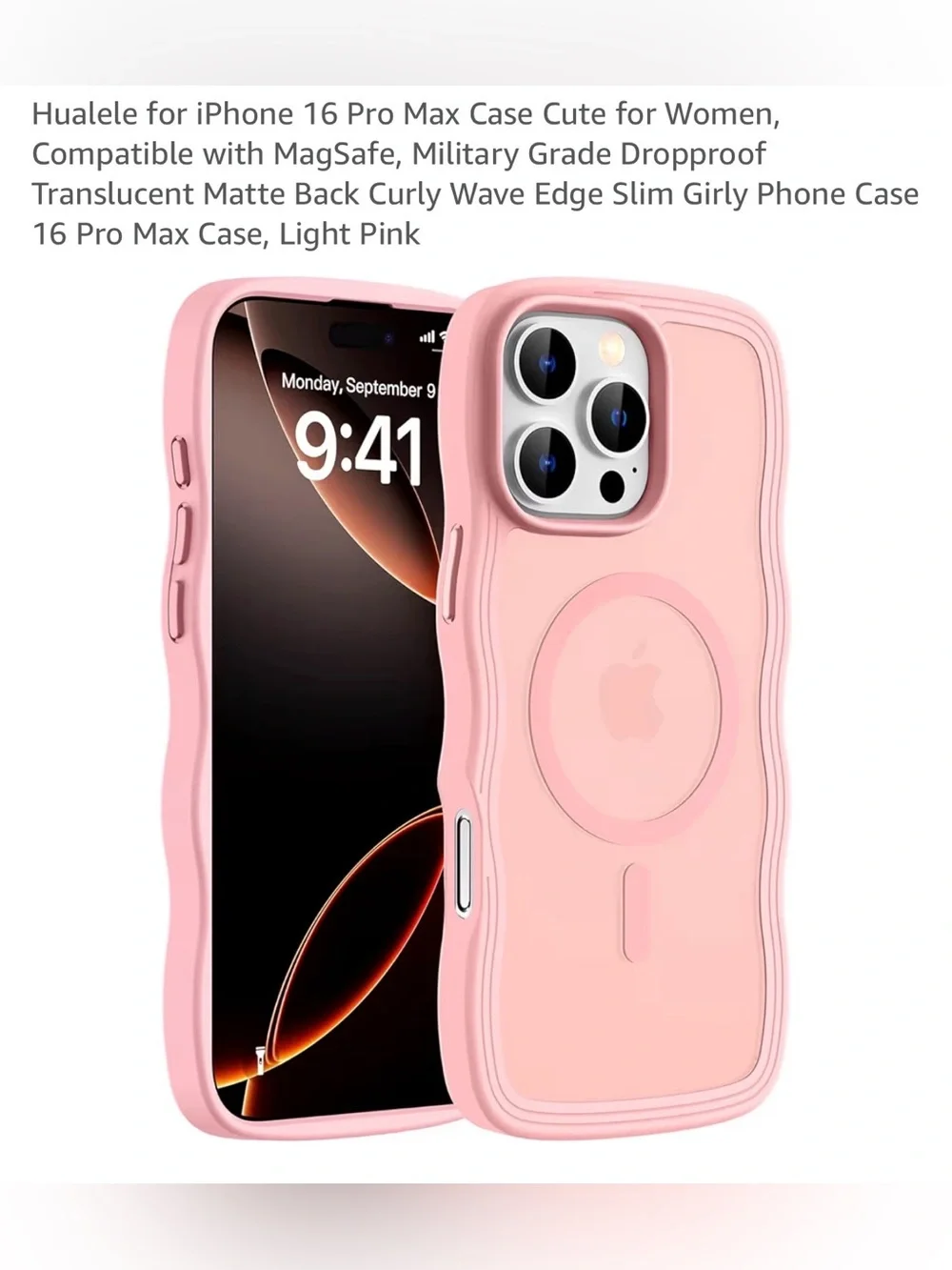MagSafe Compatible iPhone 16 Pro Max Case - Light Pink Curly Wave Translucent